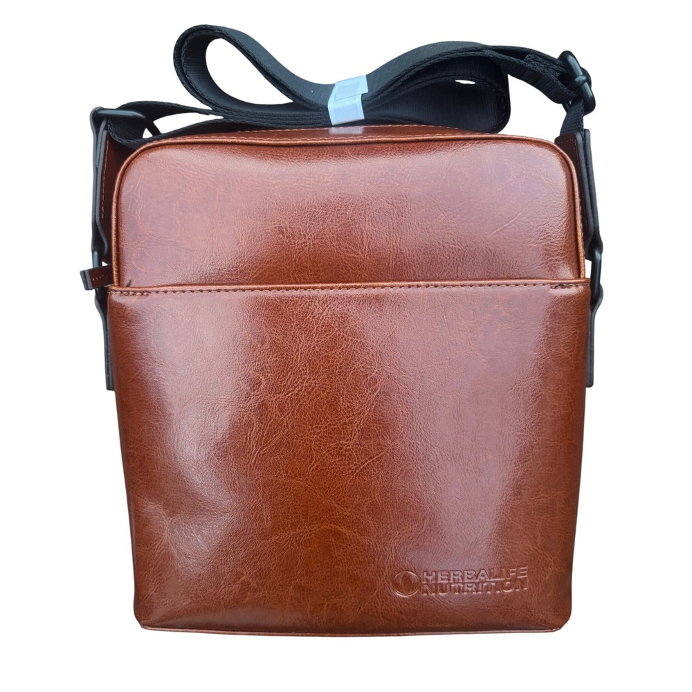 Herbalife Nutrition Brown Faux Leather Crossbody Messenger Bag with Dust Bag